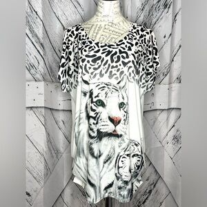 Tiger Shirt Studded Ruched Sides Cover Up OS